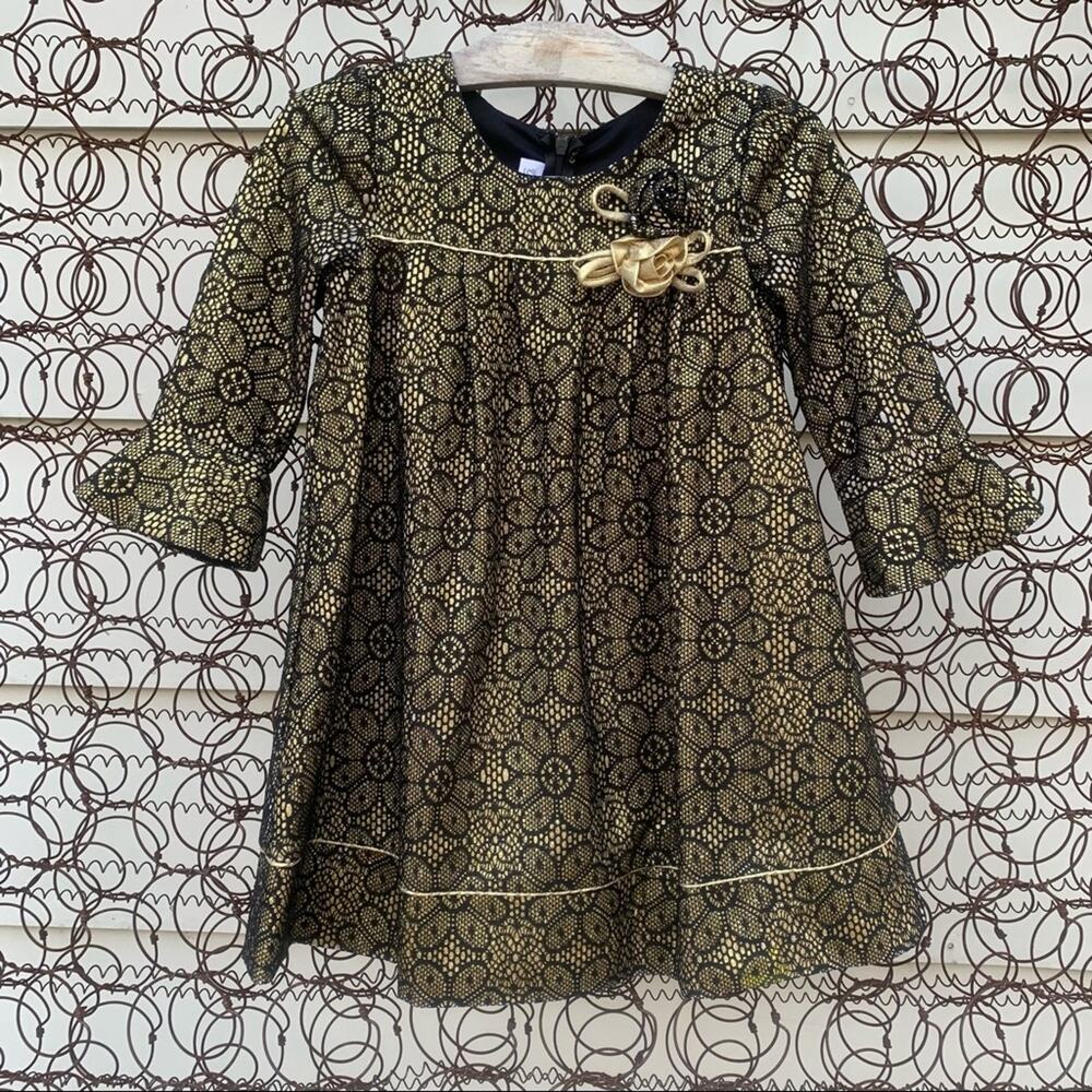 Bonnie Jean Gold Metallic flower girls holiday dressy dress